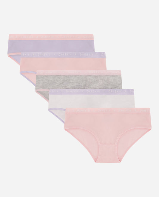 Group View of Danskin Sugar Rose Multicolor Girls 5-Pack Solid Underwear | DSK SUGAR ROSE MULTICOLOR
