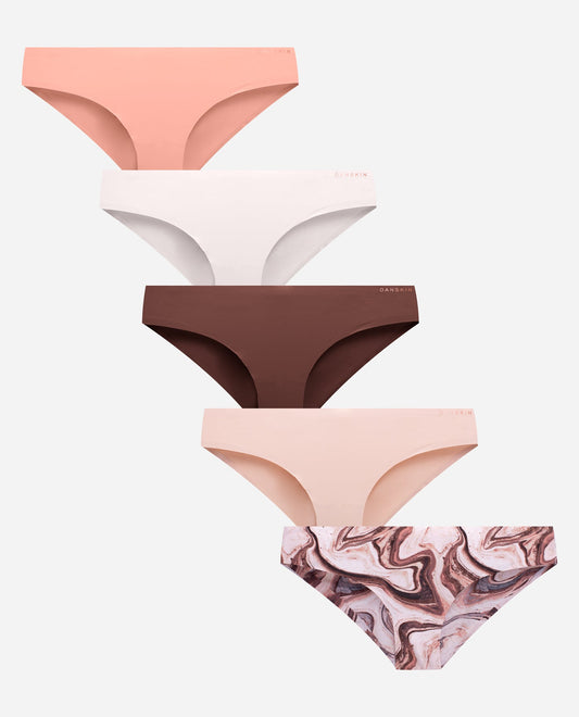 Group View of Danskin Geode Marble Multicolor 5-Pack Nylon Laser Bikini Underwear | DSK GEODE MARBLE MULTICOLOR