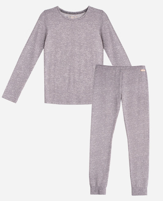Front View Of Danskin Sleet Heather Girls Ribbed Hacci Layering Set | DSK SLEET HEATHER