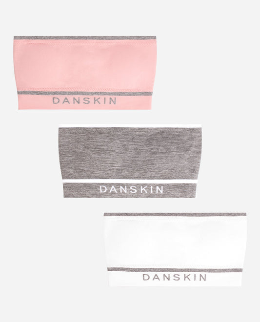 Front View of Danskin Blush Pink Multi Girls 3-Pack Seamless Bandeau | DSK BLUSH PINK MULTI