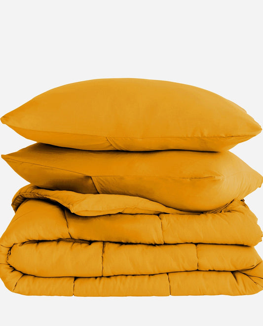 Front View Of Danskin Honey Mustard Perform Performex Comforter Set | DSK HONEY MUSTARD