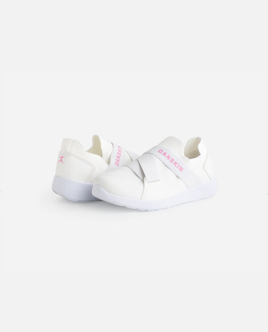 Front View of Danskin White And Hot Pink Girls Elite Slip On Sneaker | DSK WHITE AND HOT PINK