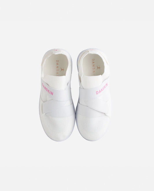 Top View Of Danskin White And Hot Pink Girls Elite Slip On Sneaker | DSK WHITE AND HOT PINK