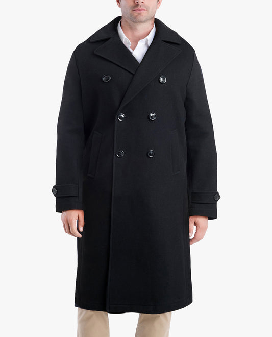 Front View of London Fog Lille 46" Officers Coat | LF BLACK
