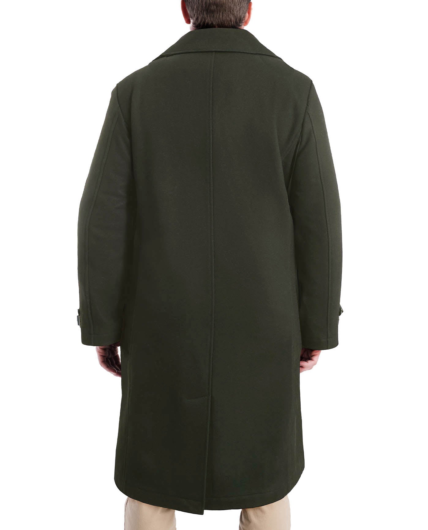 Back View of London Fog Lille 46" Officers Coat | LF DARK OLIVE
