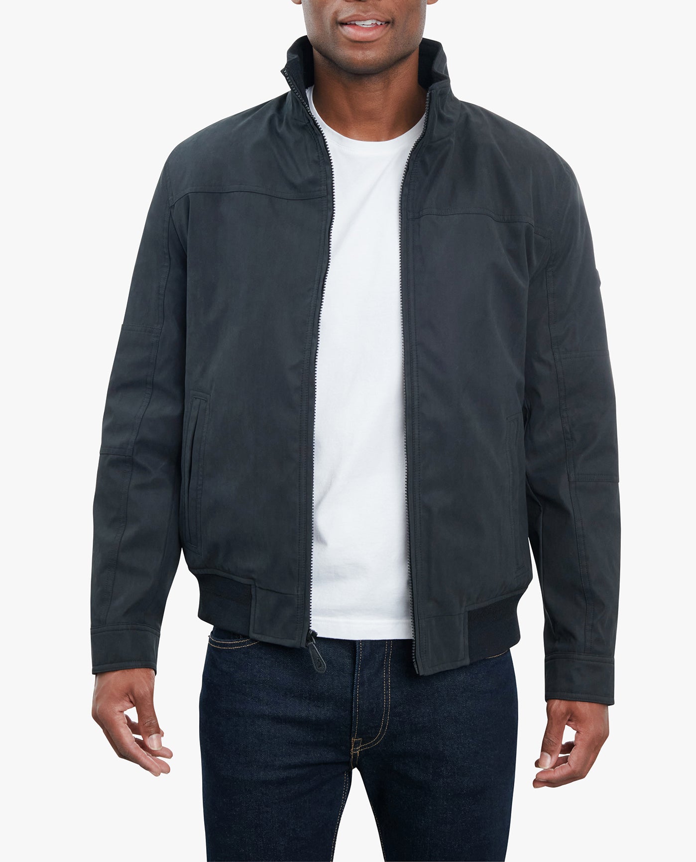 Front View of London Fog Lakewood Sherpa Lined Jacket | LF BLACK
