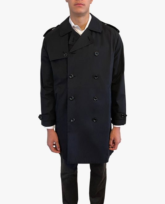 Front View of London Fog Westwood Double Breasted Trench Coat | LF BLACK