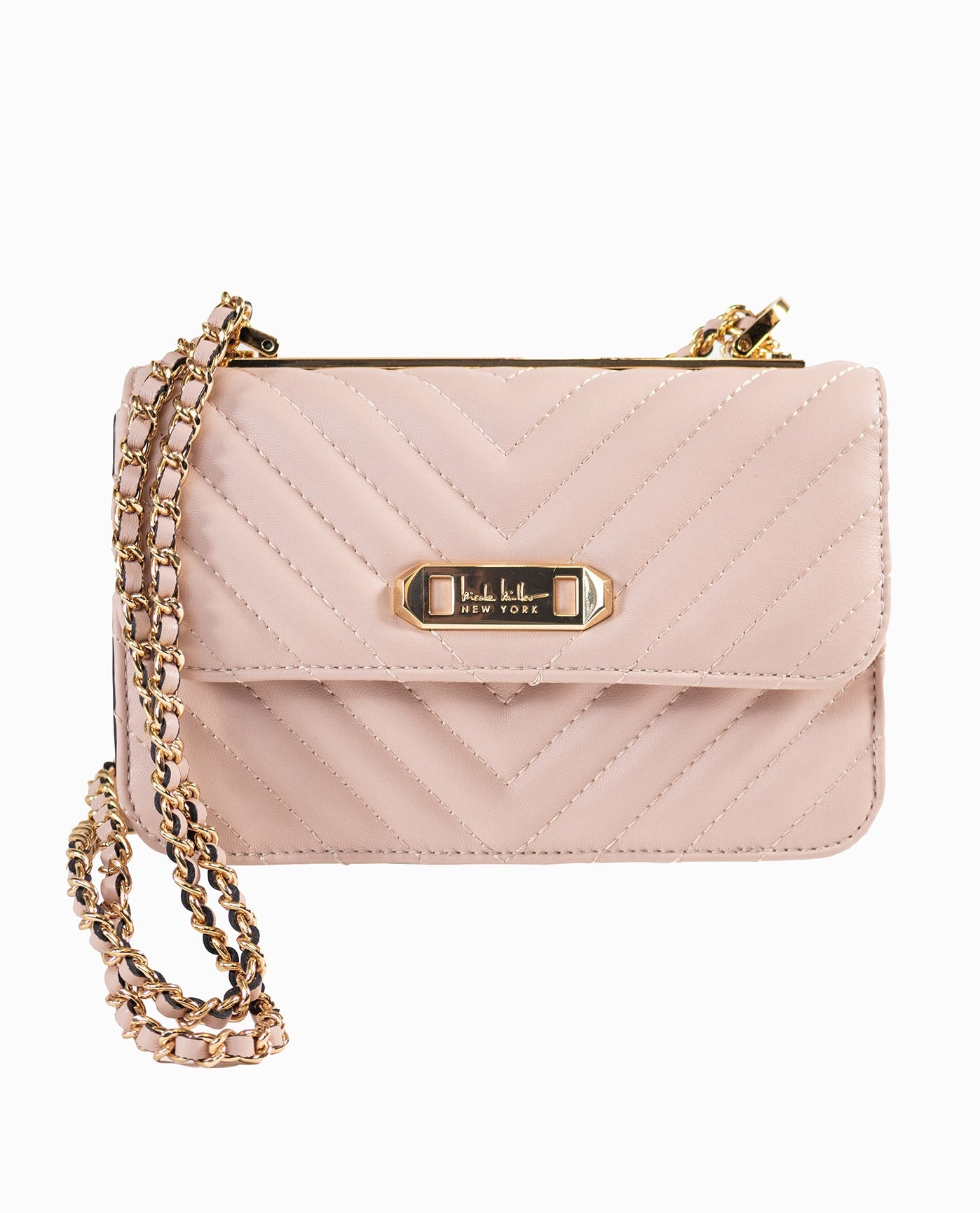 Front View Of Nicole Miller Quilted Crossbody Shoulder Bag | NM ROSE SMOKE