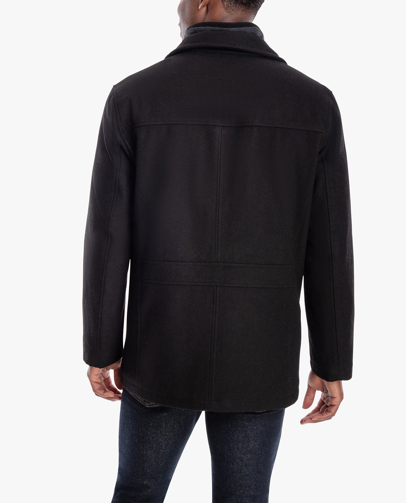 Back View of London Fog Amherst Button Front Wool Jacket | LF BLACK