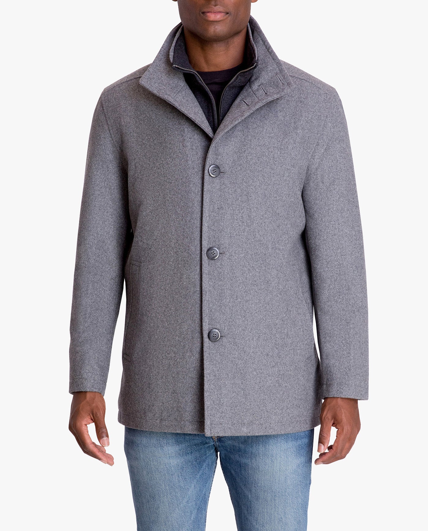 Front View of London Fog Amherst Button Front Wool Jacket | LF MEDIUM GREY