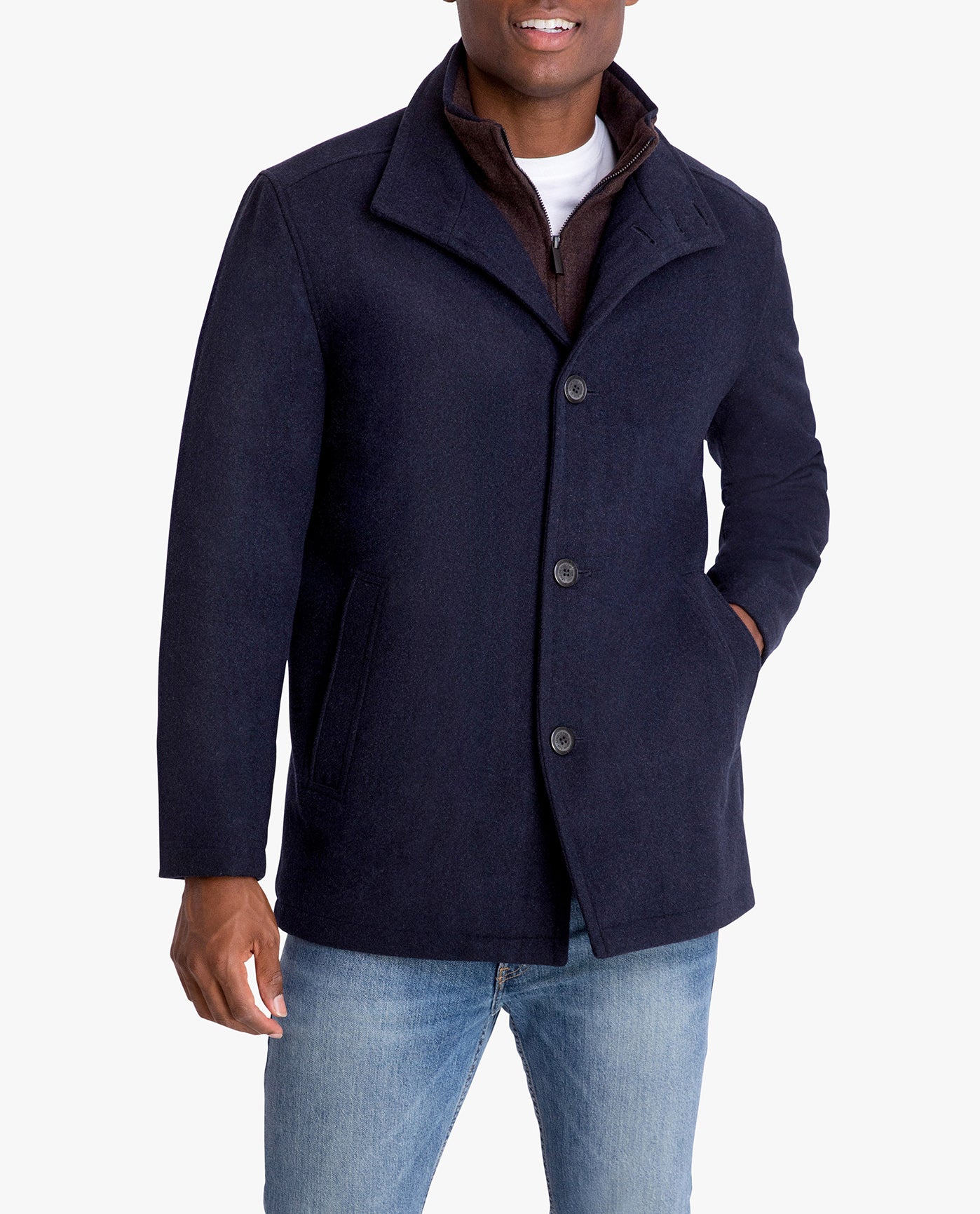 Alternate Front View of London Fog Amherst Button Front Wool Jacket | LF NAVY HEATHER