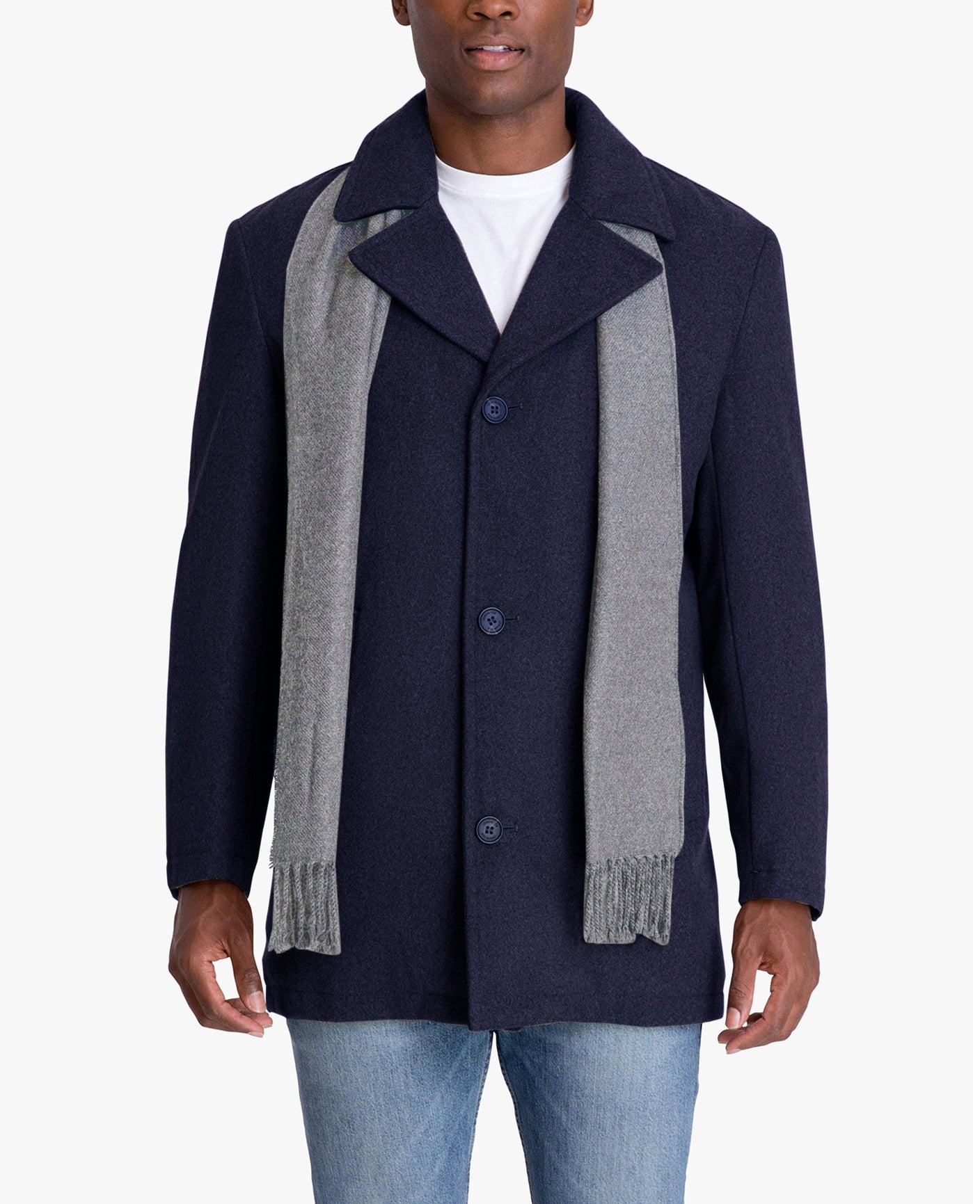 Front View of London Fog Amity Single Breasted Wool Jacket | LF NAVY HEATHER