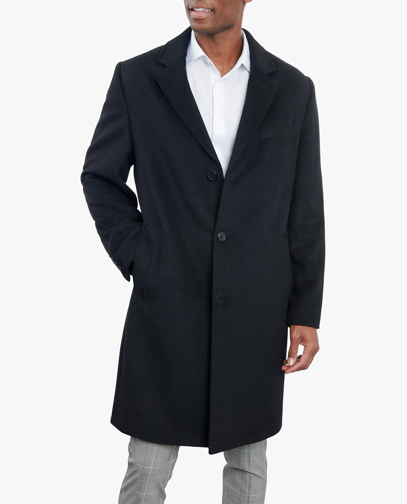 Front View of London Fog Signature 42" Single Breasted Wool Jacket | LF BLACK