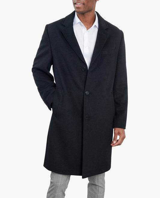 Front View of London Fog Signature 42" Single Breasted Wool Jacket | LF BLACK