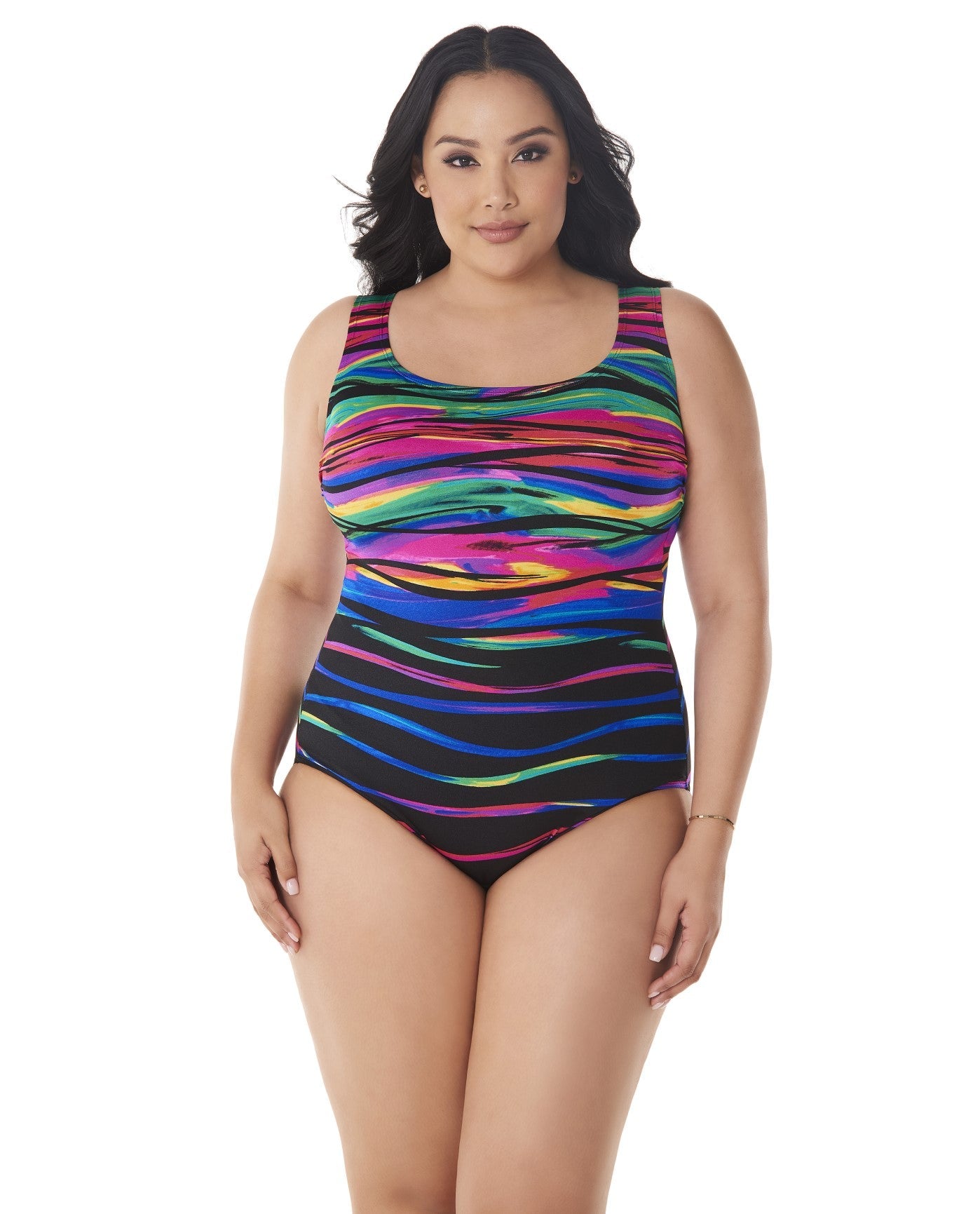 Front View of Longitude Heatwave Plus Size X-Back One Piece Swimsuit | LGT HEATWAVE