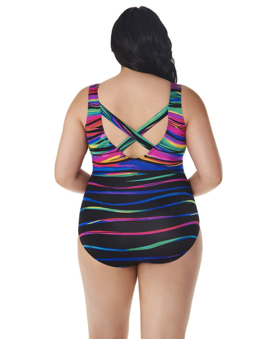 Back View of Longitude Heatwave Plus Size X-Back One Piece Swimsuit | LGT HEATWAVE