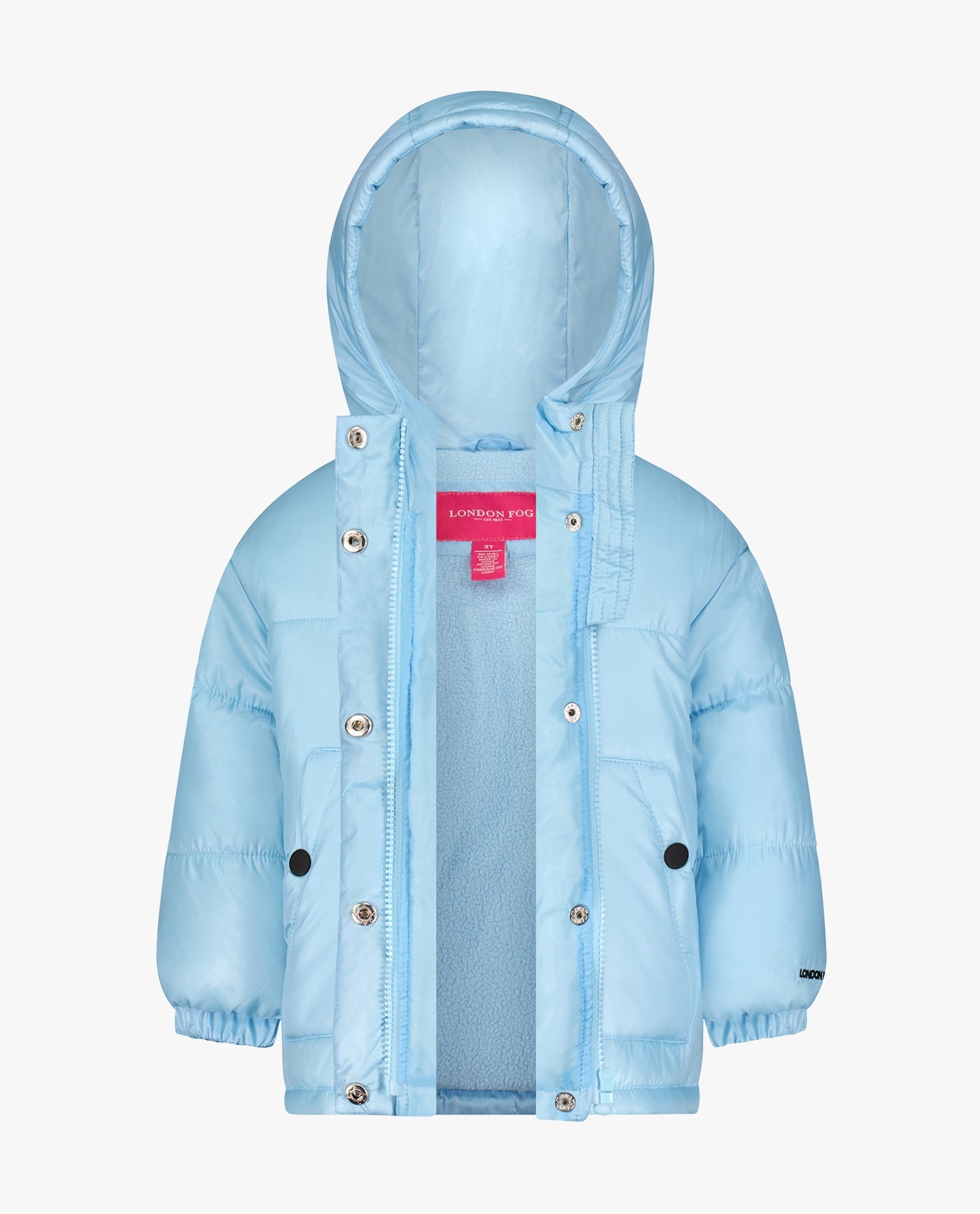 Alternate Front View of London Fog Toddler Girls Zip-Front Heavy Weight Puffer | LF LIGHT BLUE