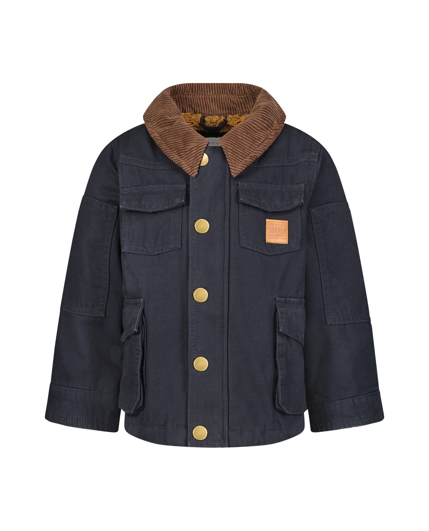 Front View of London Fog Big Boys Button-Front Collared Utility Barn Coat | LF BLACK