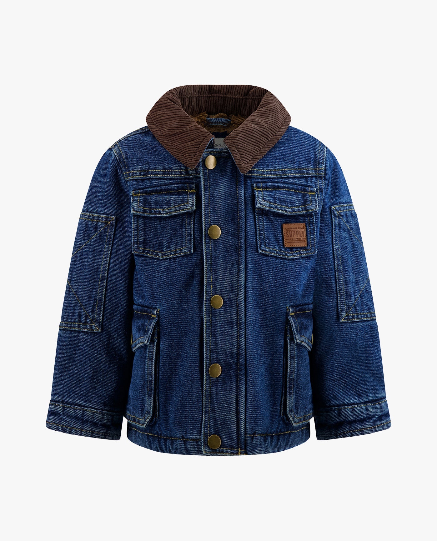 Front View of London Fog Boys Button-Front Collared Utility Barn Coat | LF DARK DENIM