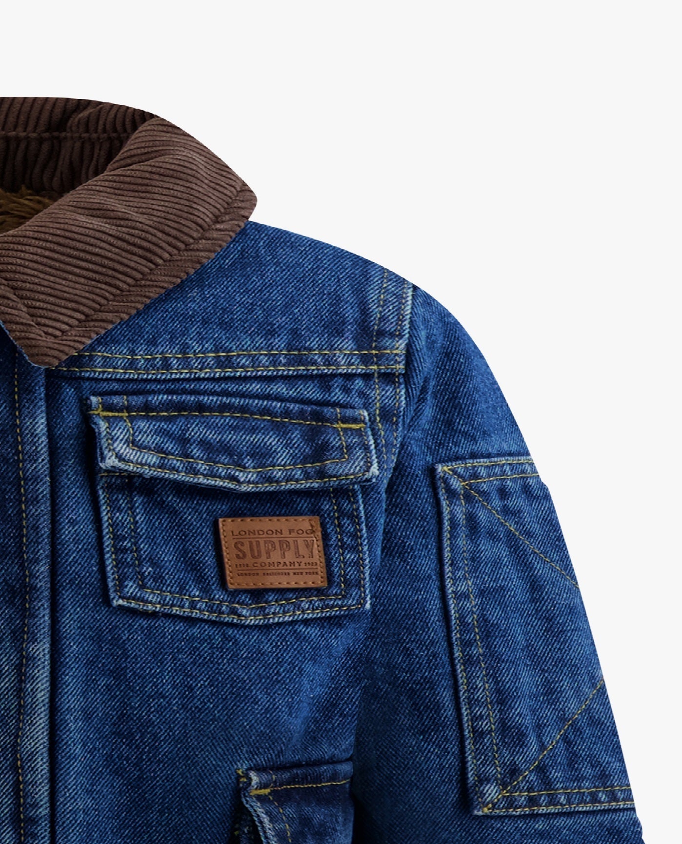 Detail View of London Fog Boys Button-Front Collared Utility Barn Coat | LF DARK DENIM