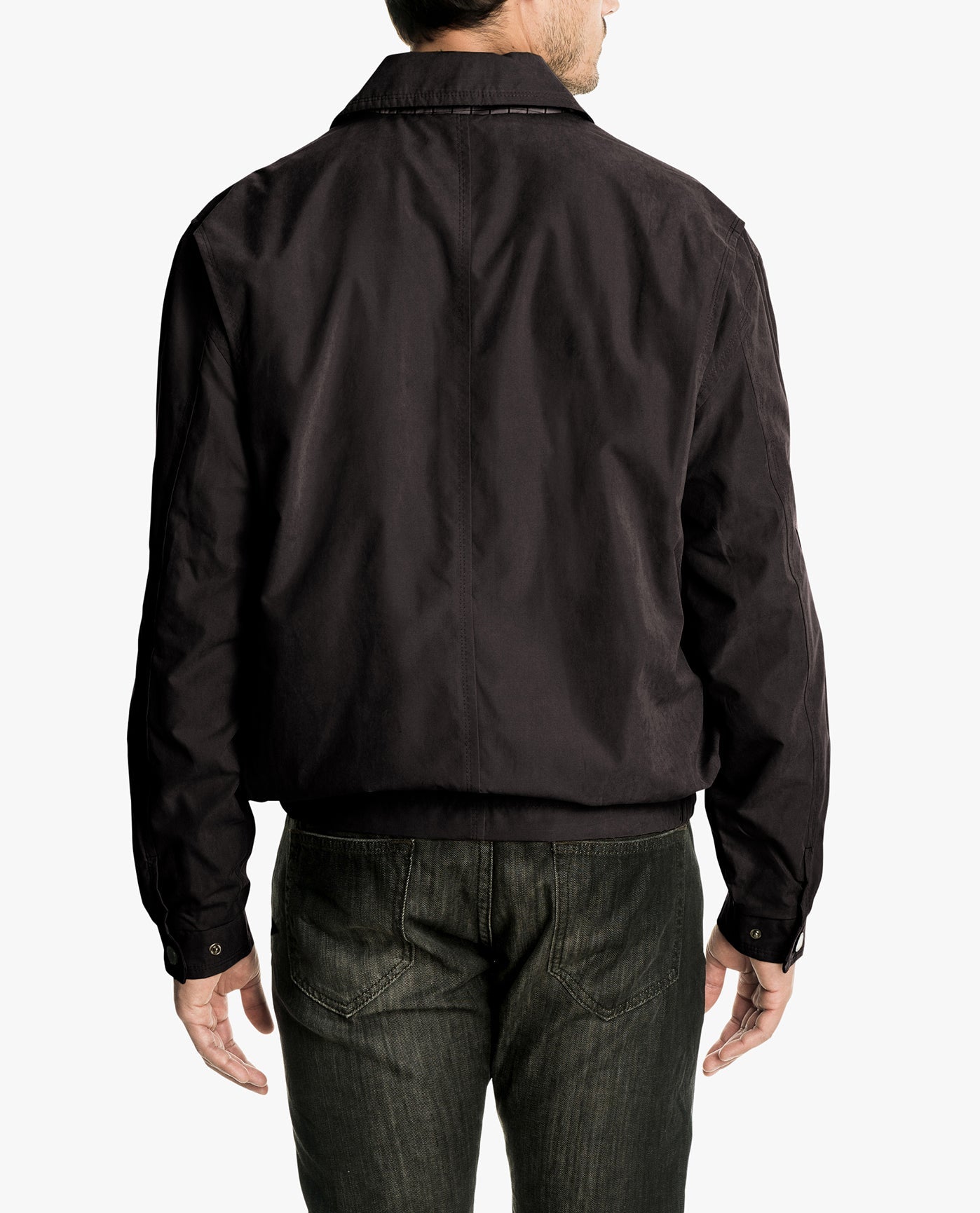 Back View of London Fog Auburn Light Weight Zip Front Golf Jacket | LF DARK BROWN
