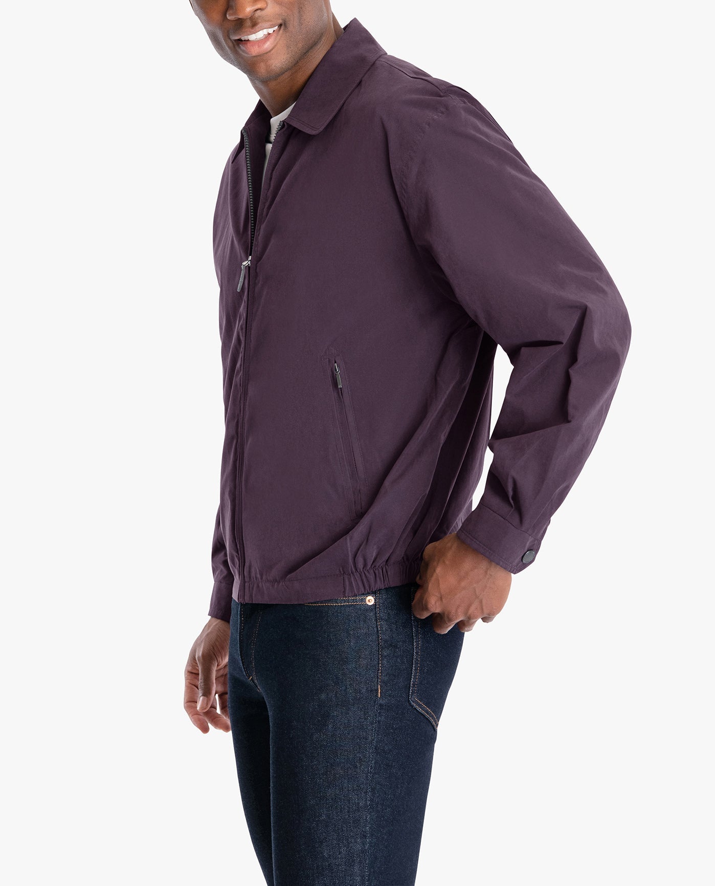 Side View of London Fog Auburn Light Weight Zip Front Golf Jacket | LF MAROON