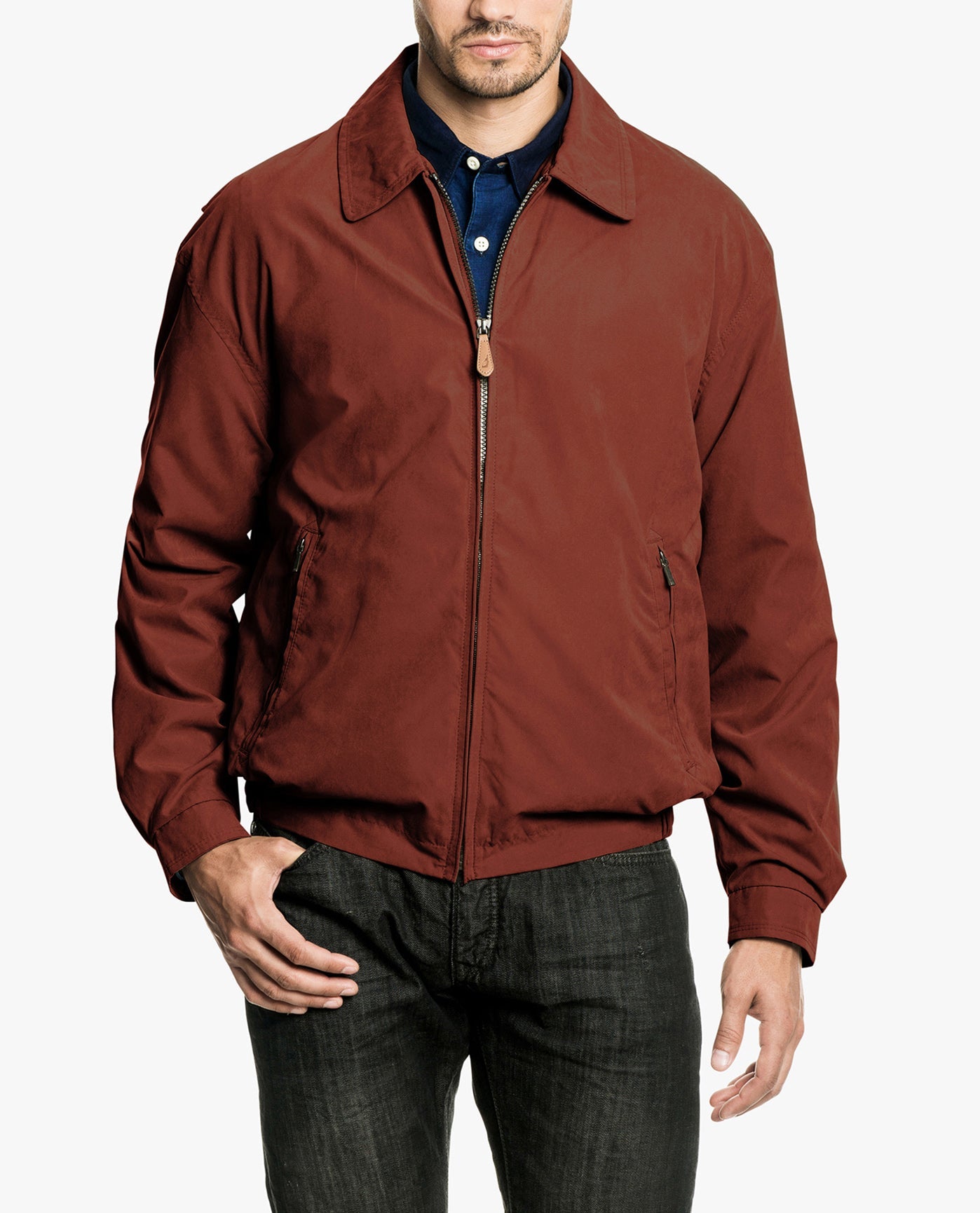 Front View of London Fog Auburn Light Weight Zip Front Golf Jacket | LF CHILI