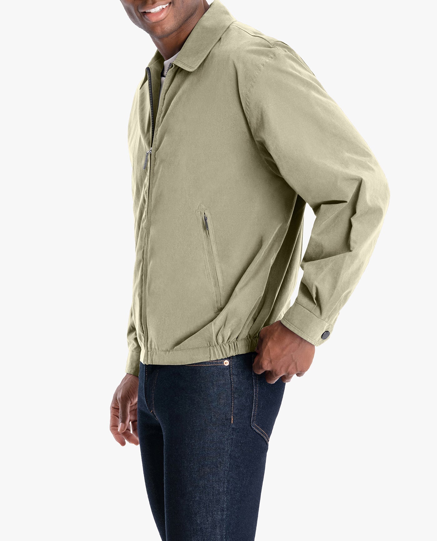 Side View of London Fog Tall Men'S Auburn Light Weight Zip Front Golf Jacket | LF CEMENT