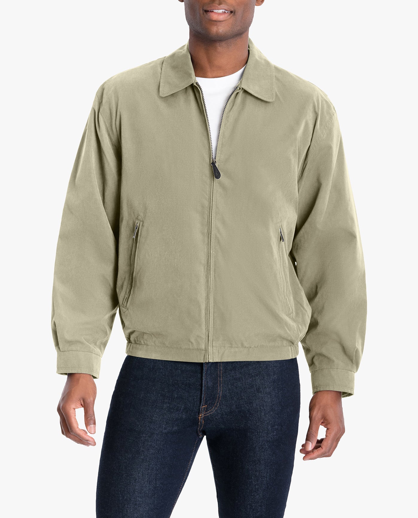 Front View of London Fog Tall Men'S Auburn Light Weight Zip Front Golf Jacket | LF CEMENT