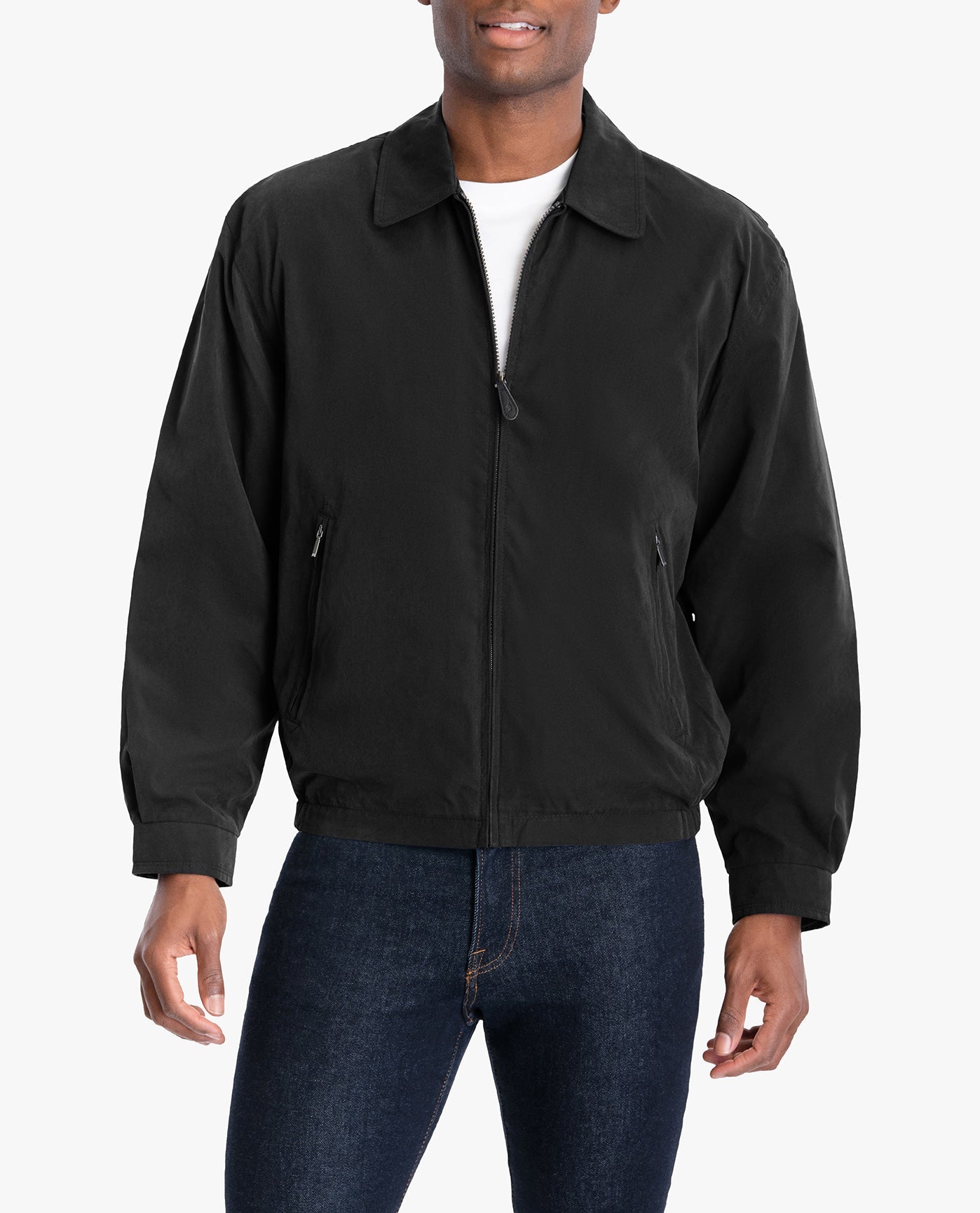 Front View of London Fog Big Men'S Auburn Light Weight Zip Front Golf Jacket | LF BLACK