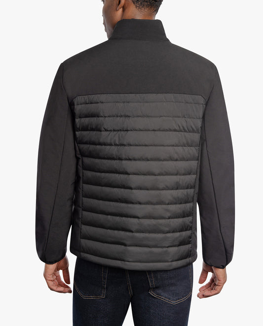 Back View of London Fog Ridgewood Mix Media Midweight Jacket | LF BLACK
