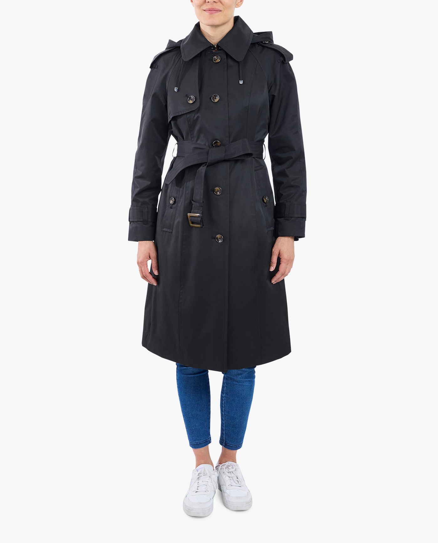 London Fog Single Breasted Belted Raincoat with Hood | Trench Coat