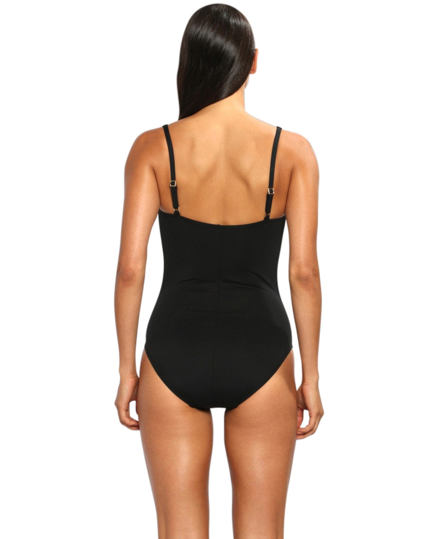Back View of La Blanca Black Twist Front One Piece Swimsuit | LAB BLACK