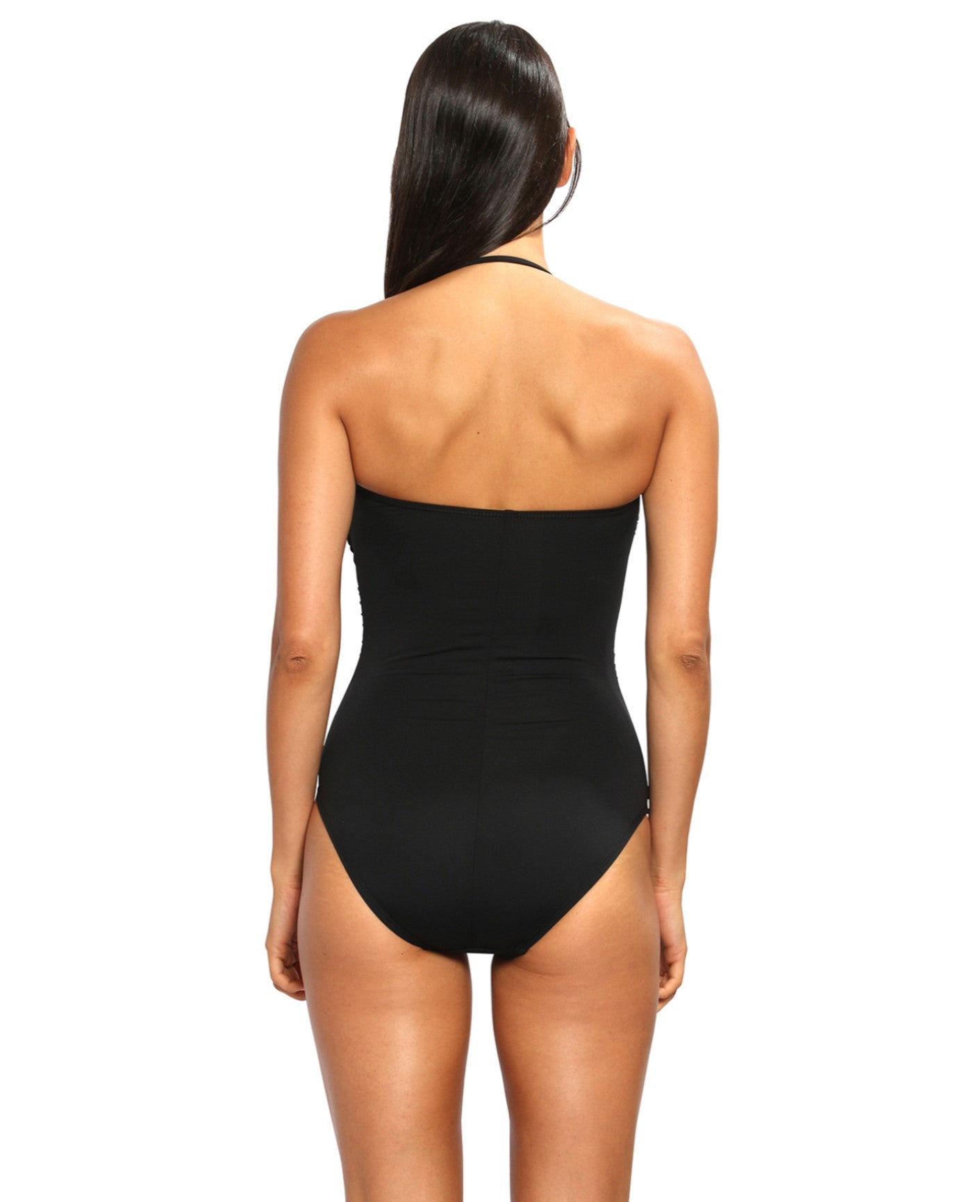Back View of La Blanca Black Twist Front Bandeau One Piece Swimsuit | LAB BLACK