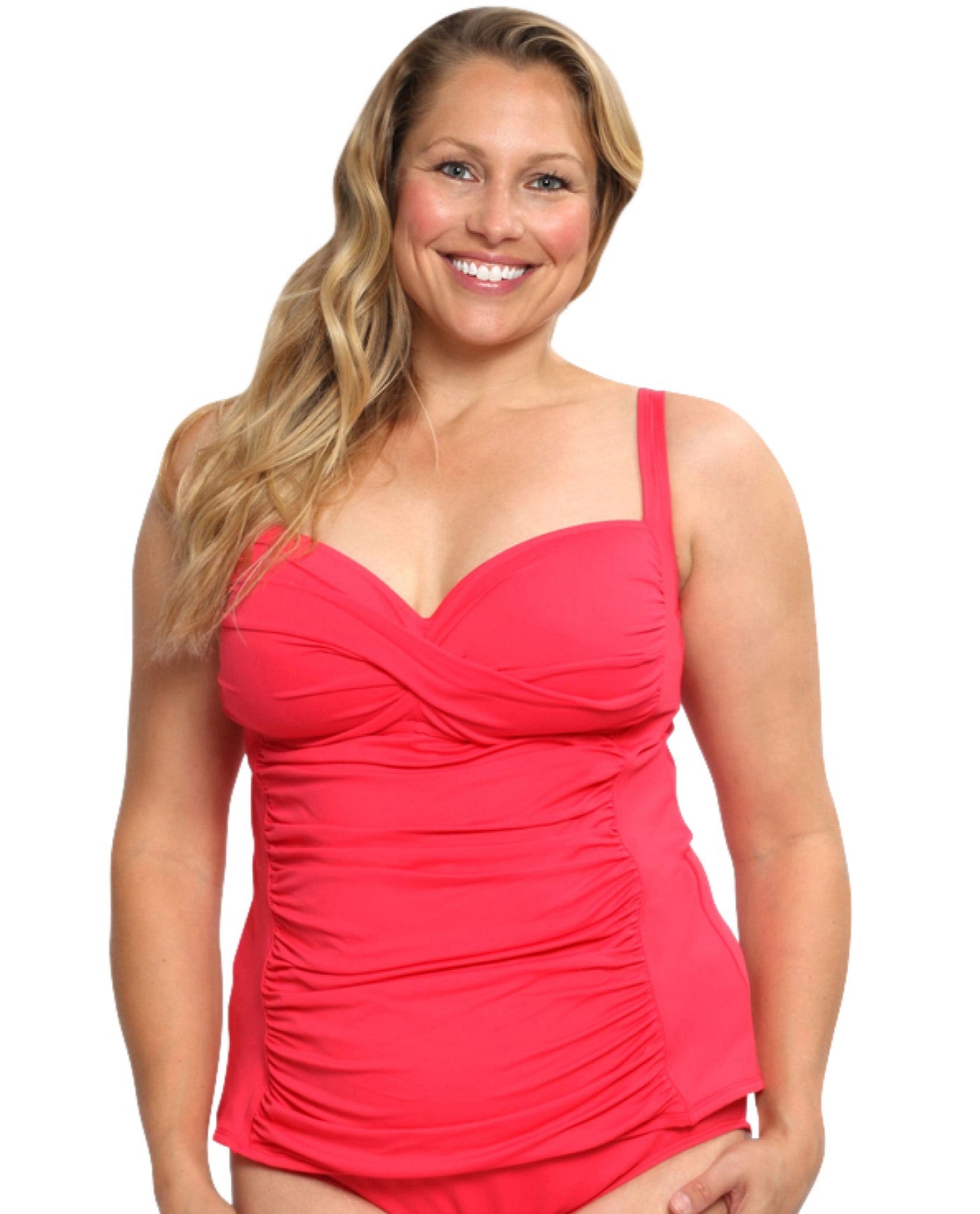 Front View of La Blanca Pink Plus Size Twist Front Tankini Top | LAB-PINK
