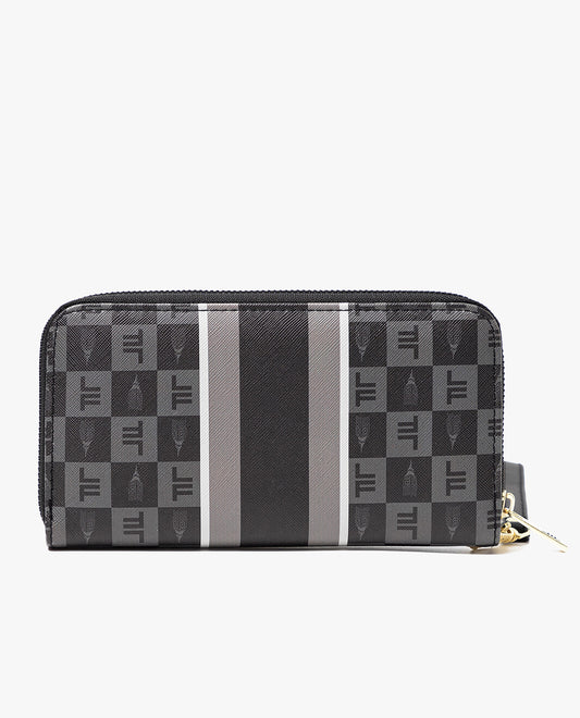 Back View of London Fog Gianna Signature Zip Around Wallet | LF BLACK
