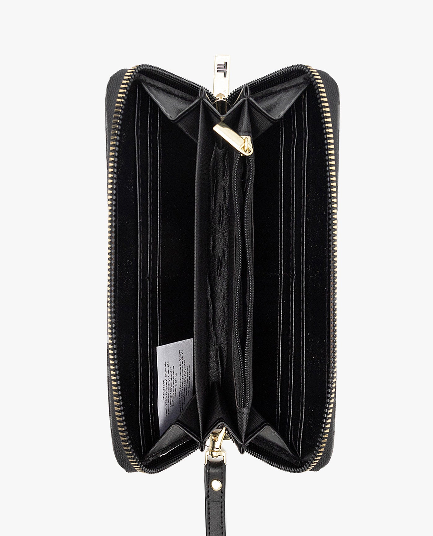 Top View of London Fog Gianna Signature Zip Around Wallet | LF BLACK
