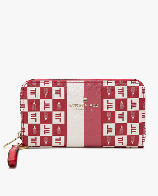 Front View of London Fog Adalia Signature Zip Around Wallet | LF BRICK