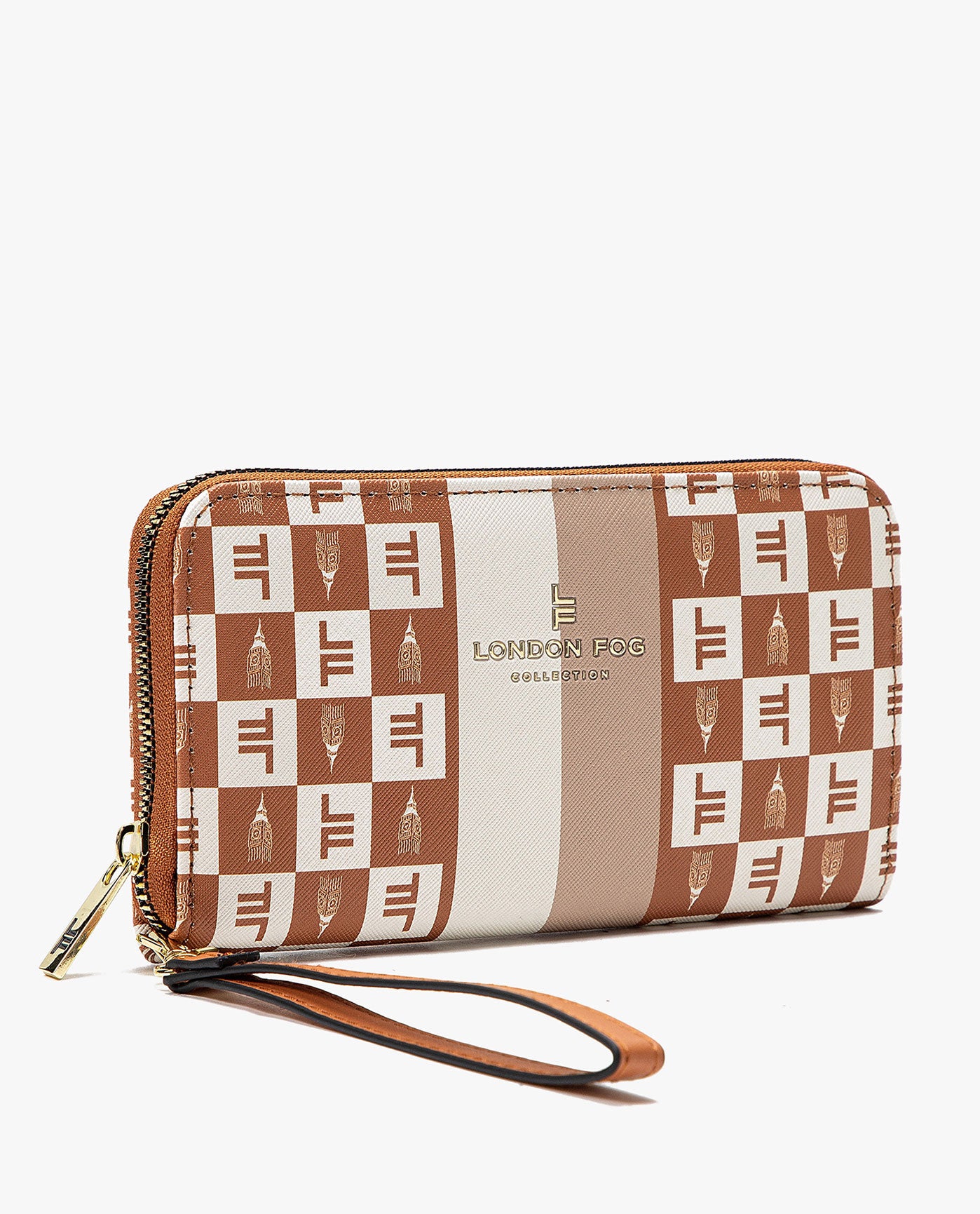 Side View of London Fog Adalia Signature Zip Around Wallet | LF CAMEL