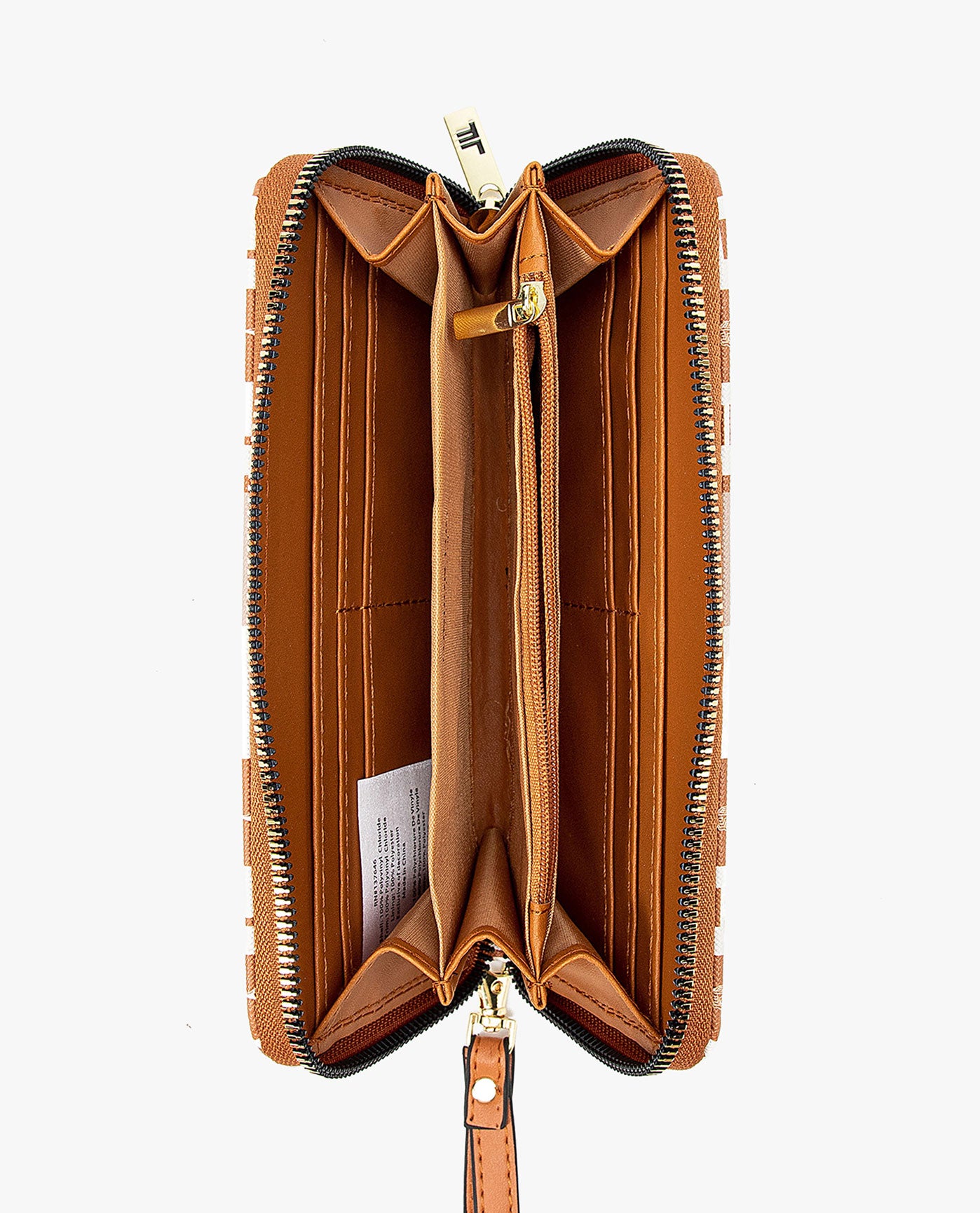 Top View of London Fog Adalia Signature Zip Around Wallet | LF CAMEL