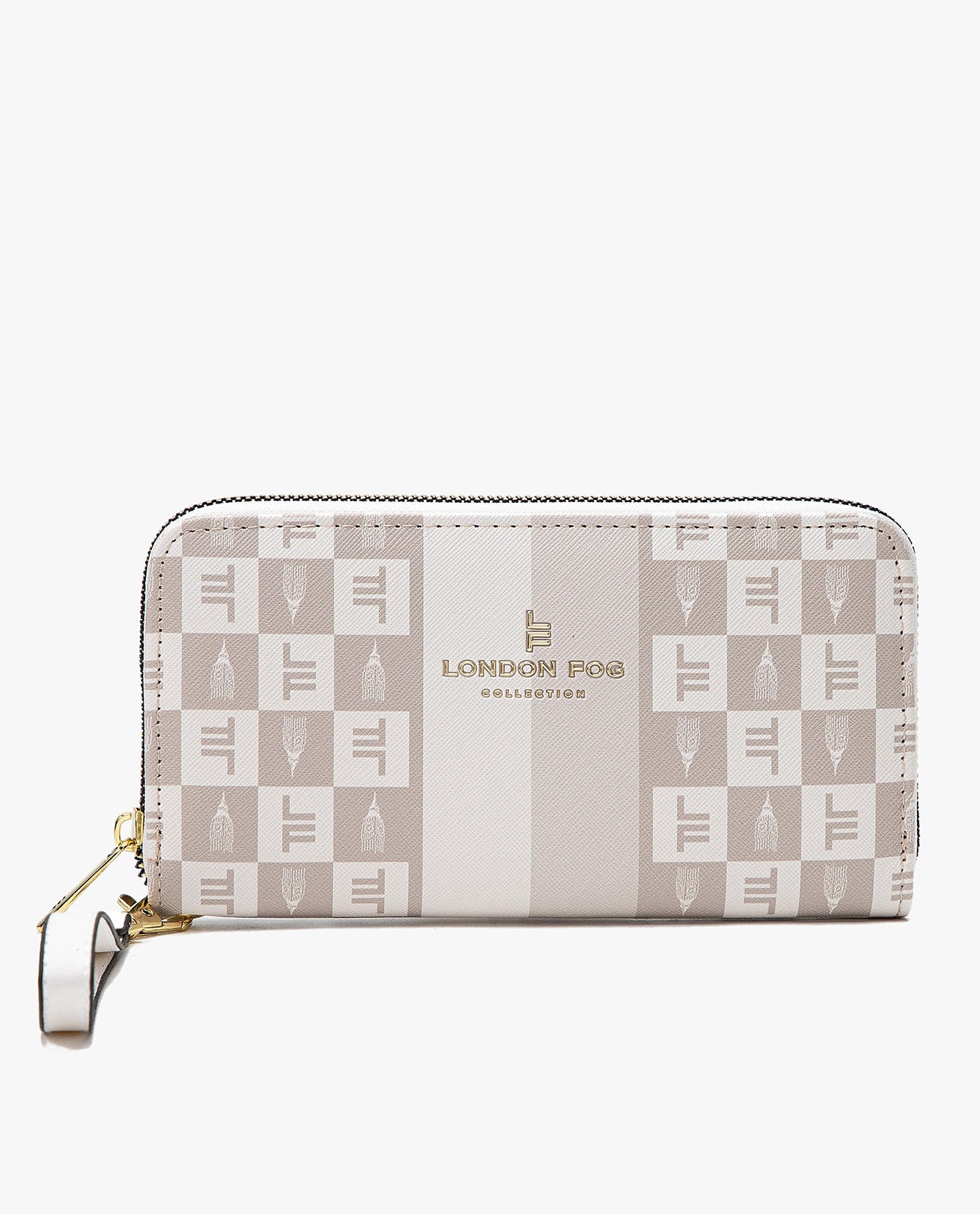 Front View of London Fog Adalia Signature Zip Around Wallet | LF WHITE