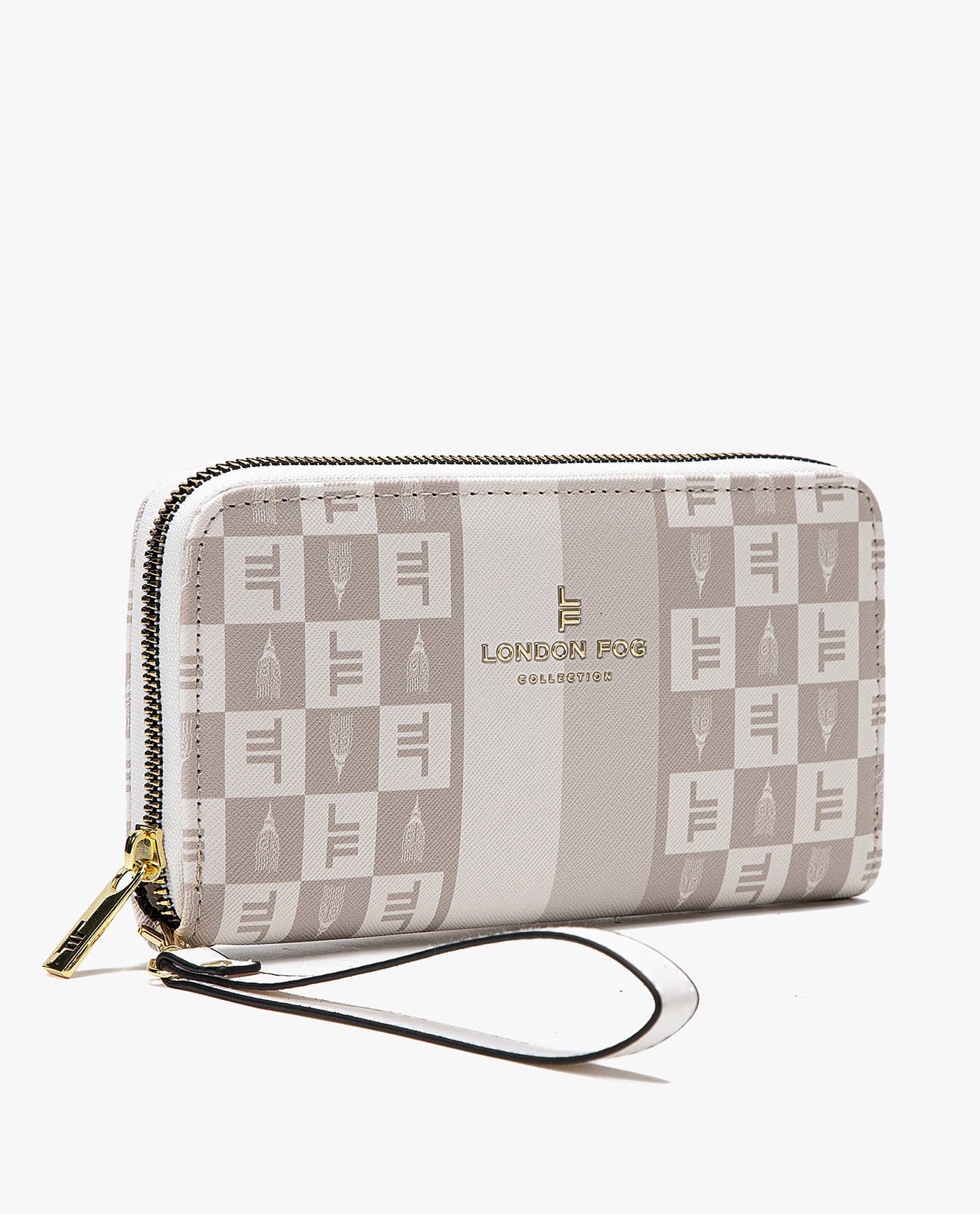 Side View of London Fog Adalia Signature Zip Around Wallet | LF WHITE