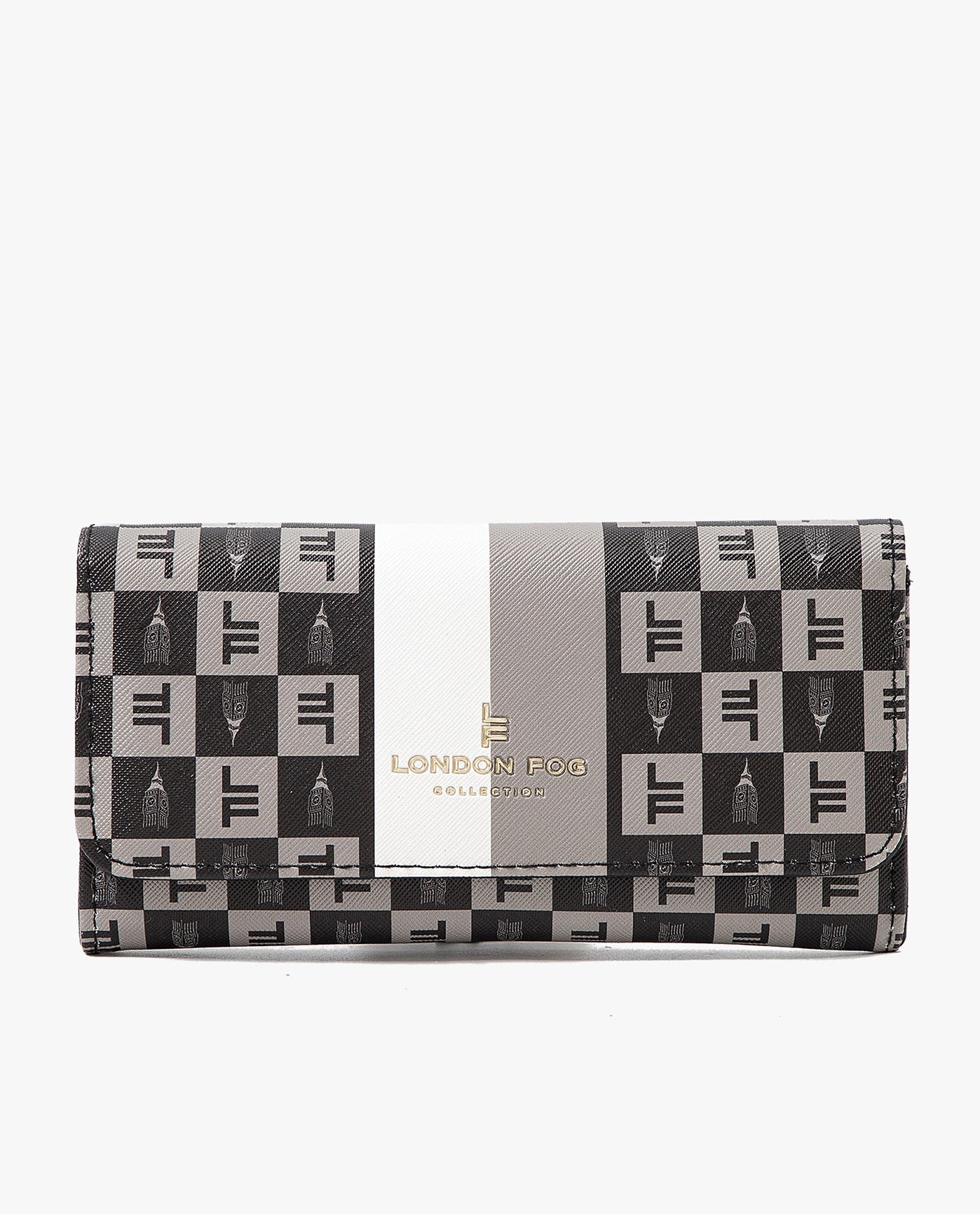 Front View of London Fog Lara Signature Flap Wallet | LF BLACK
