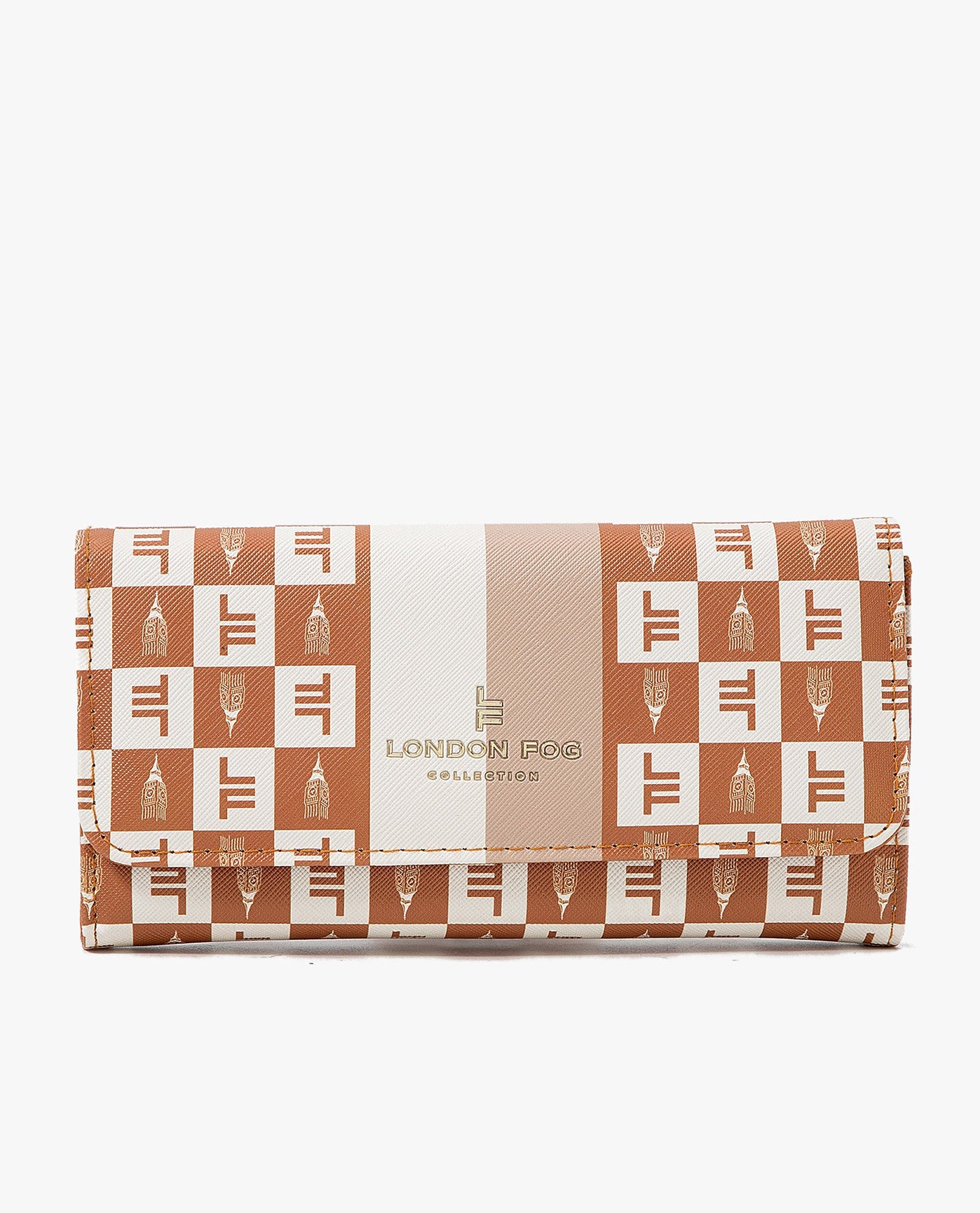 Front View of London Fog Lara Signature Flap Wallet | LF CAMEL
