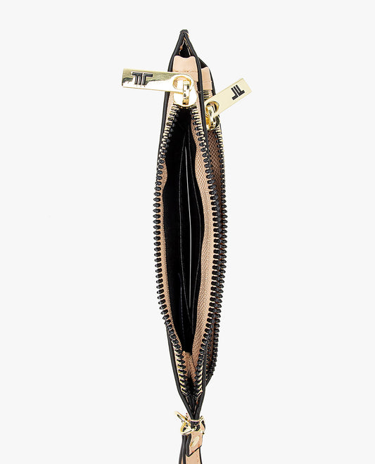 Top View of London Fog Hannah Laser Cut Wristlet Double Zip | LF LATTE