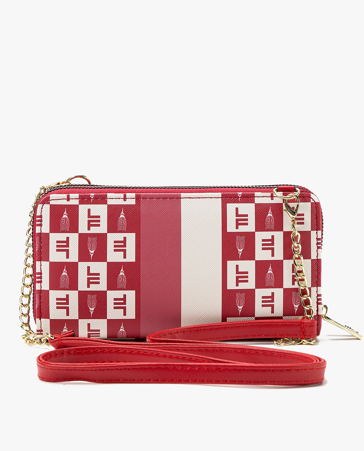 Back View of London Fog Diana Signature Double Zip Crossbody Bag And Wallet Combo | LF BRICK
