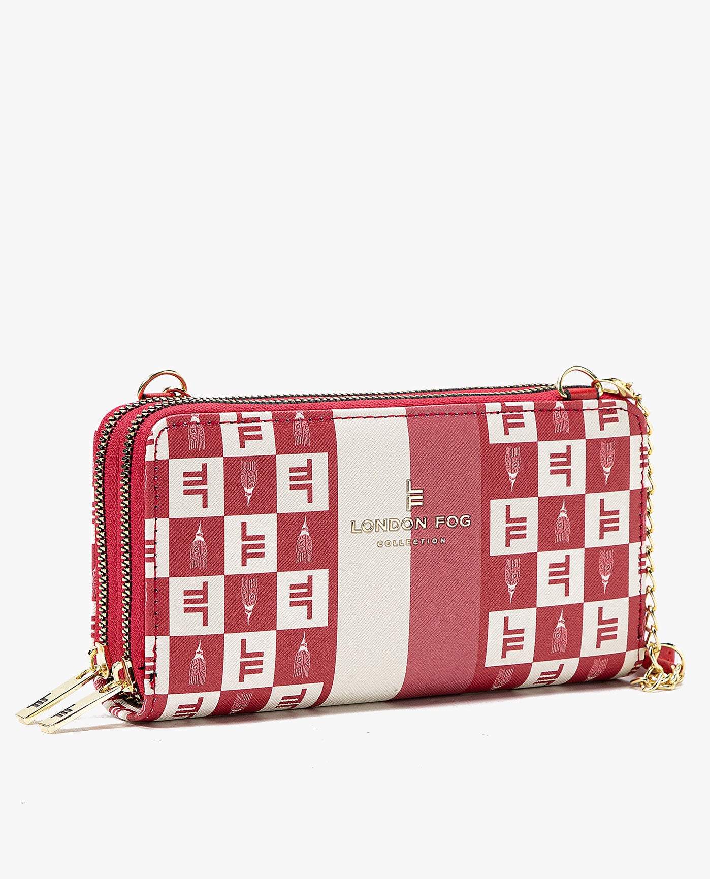 SideView of London Fog Diana Signature Double Zip Crossbody Bag And Wallet Combo | LF BRICK
