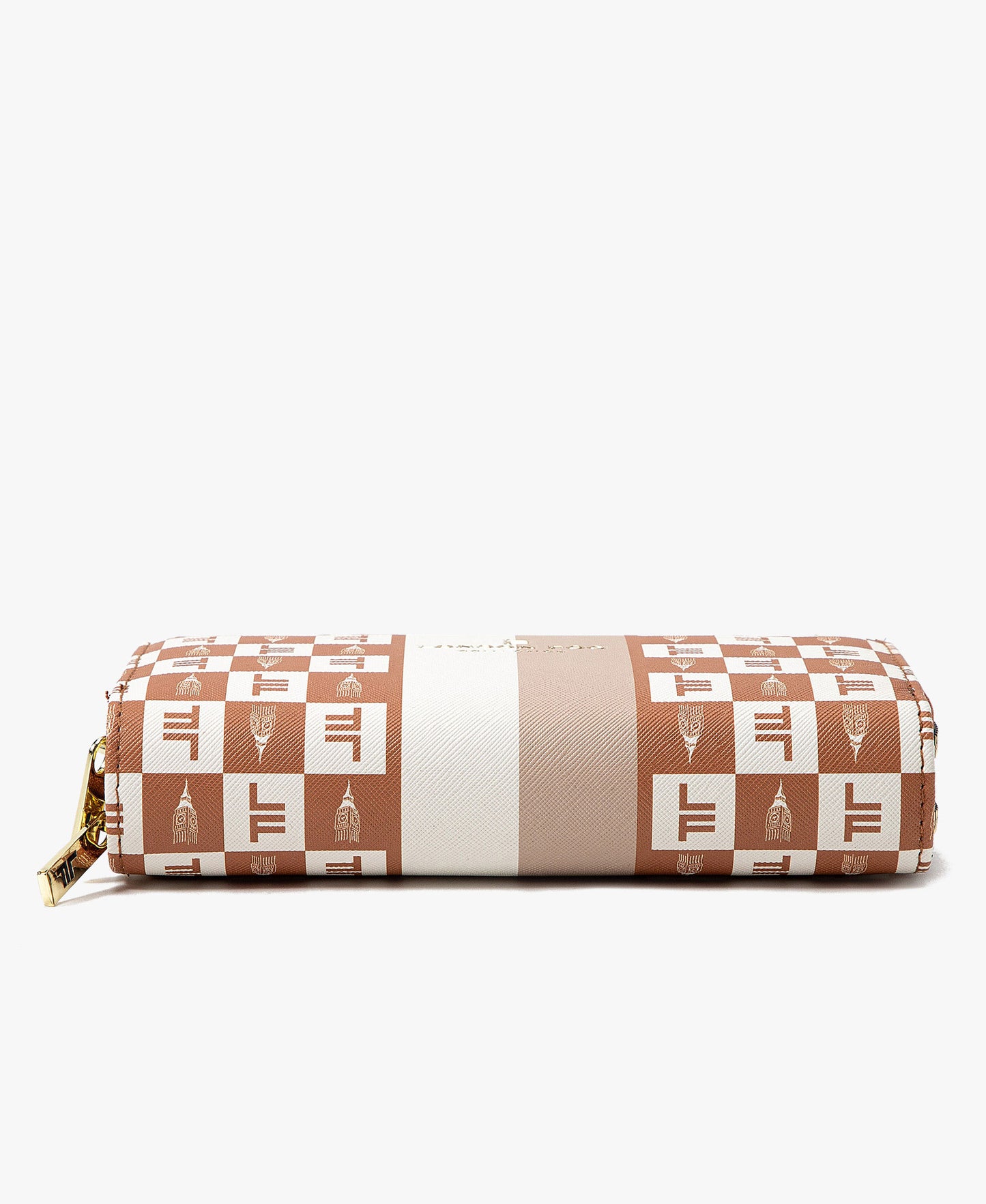 Bottom View of London Fog Diana Signature Double Zip Crossbody Bag And Wallet Combo | LF CAMEL
