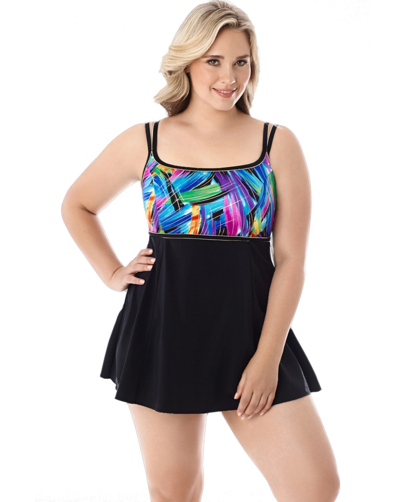 Front View of Longitude Wipeout Plus Size Lingerie One Piece Swimdress | LGT WIPE OUT