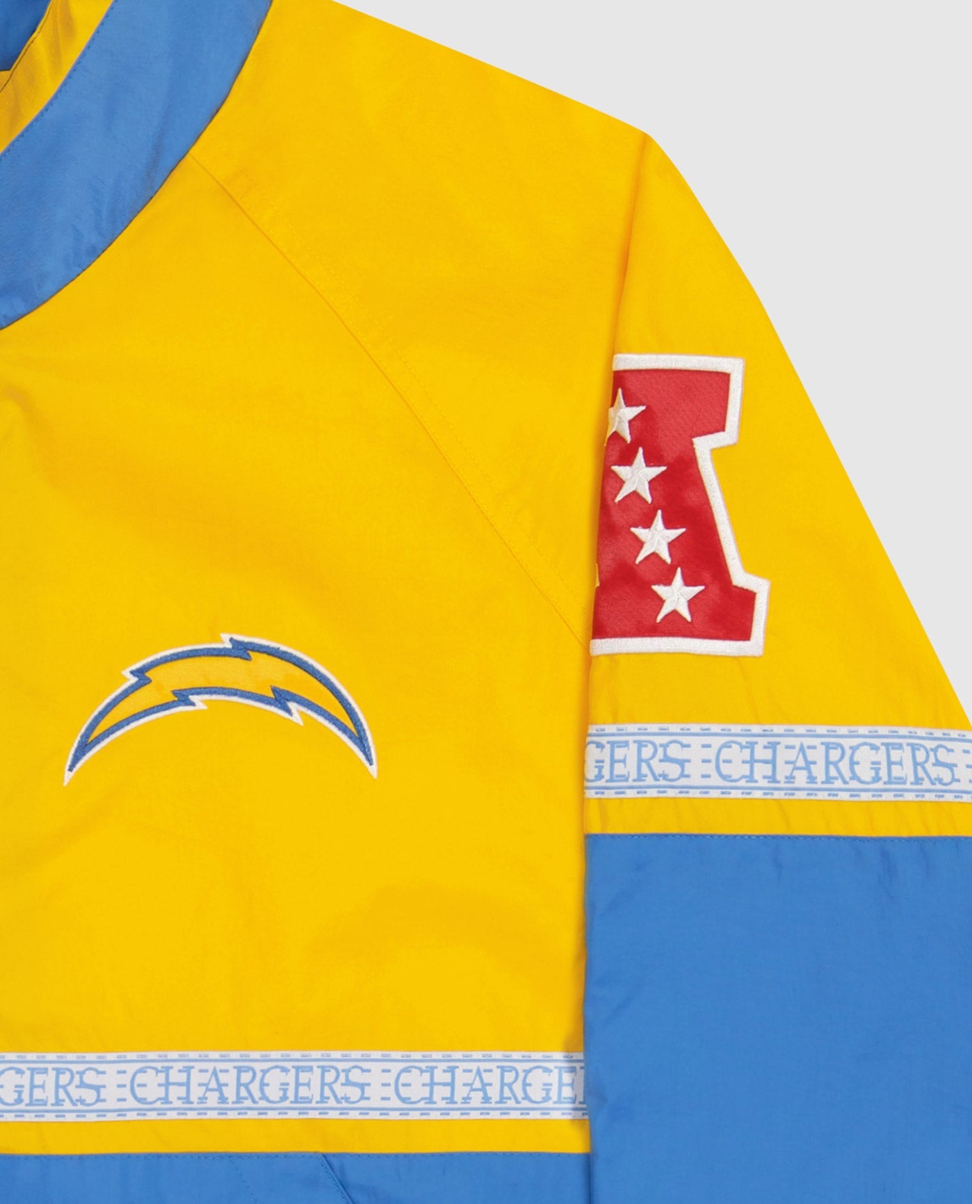 Side View of Starter Gold And Light Blue Los Angeles Chargers Full-Zip Academy Ii Starter Jacket | STR LOS ANGELES CHARGERS GOLD AND LIGHT BLUE